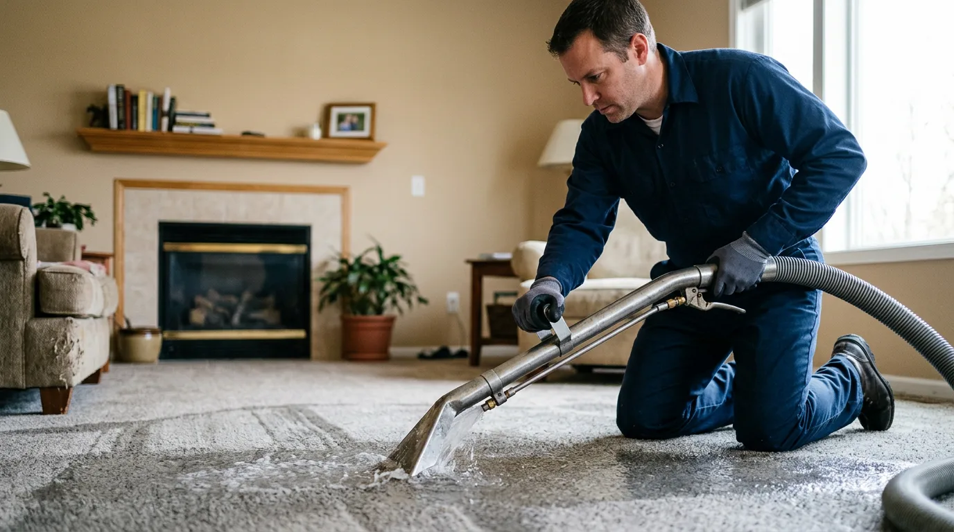 Water damage restoration technician working near Carrollton, MI